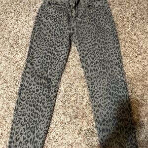 Green leopard print jeans